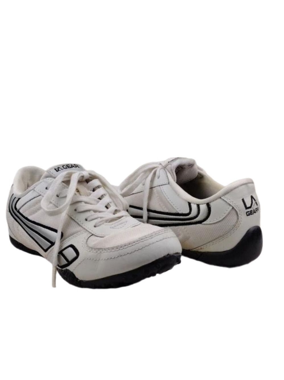 L.A Gear Vintage White Leather Fabric Upper Low Top Lace Up Athletic Sneaker